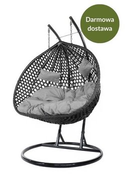 DWUOSOBOWY FOTEL WISZĄCY BUJANY CZARNY OGRODOWY KOKON ROBIN Z TECHNORATTANU + PODUSZKI GRATIS | DOSTAWA GRATIS